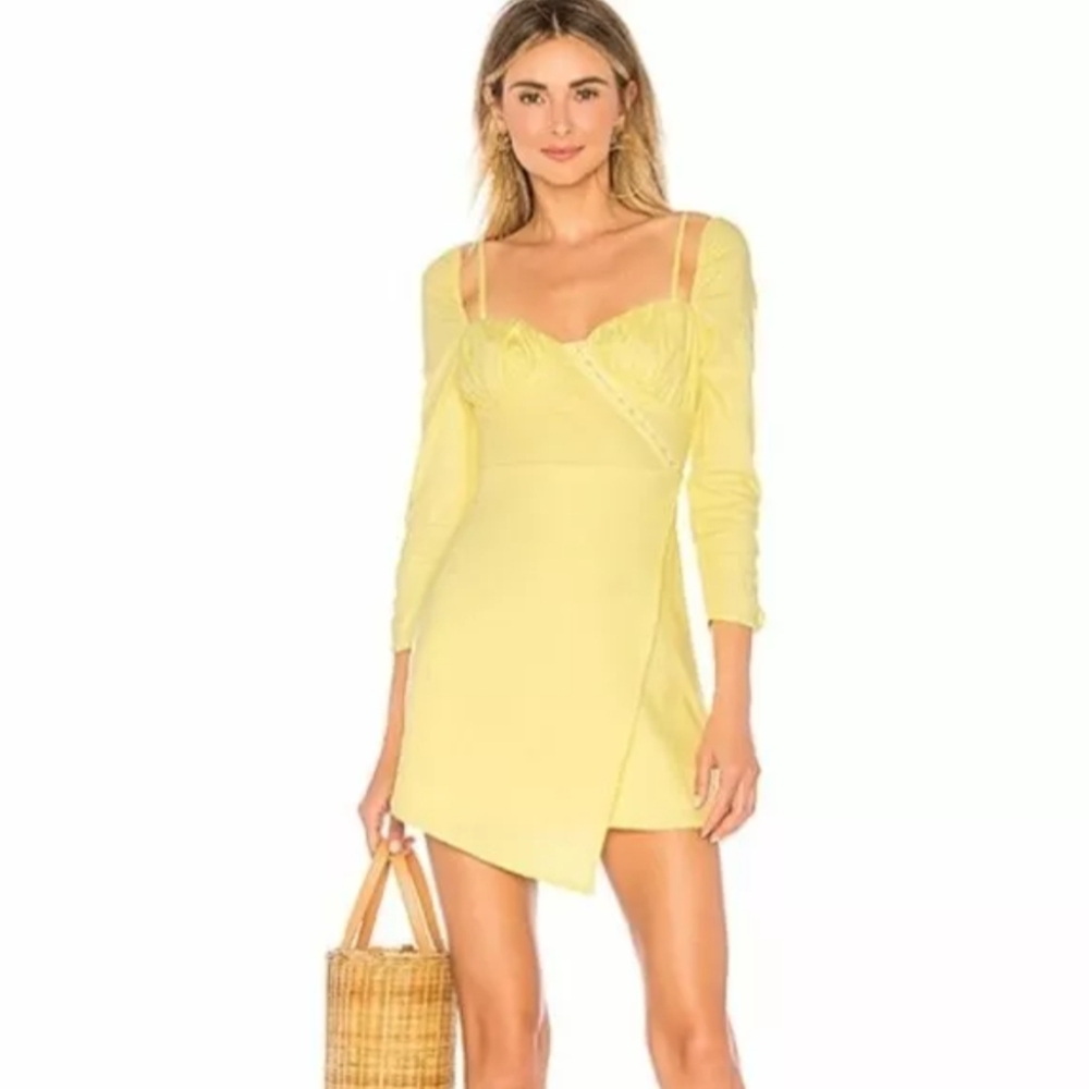 MAJORELLE | Yellow "Micha" Faux‎ Wrap Mini Dress XS